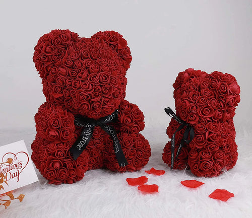 10-Inch Rose Flower Bear Gifts for Valentine'S Day,Mother'S Day,Christmas（Wine Red）